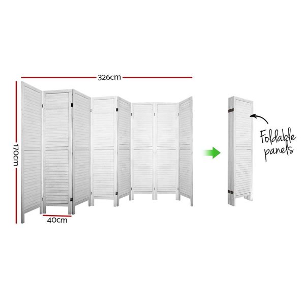 Artiss 8 Panel Room Divider Screen 326x170cm Louver White For Sale