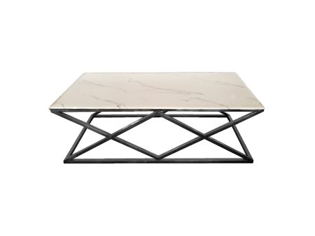 Alsea Coffee Table Black Base - White Marble Fashion