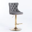 4x Height Adjustable Swivel Bar Stool Velvet Studs Barstool with Footrest and Golden Base- Grey Online now