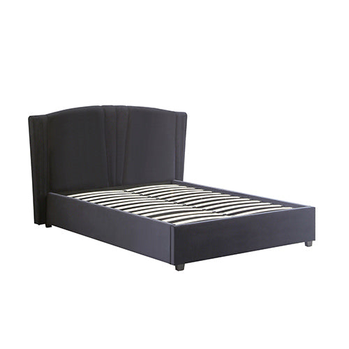 Roman Bed Frame Queen Size Black Velvet Fabric with Gas Lift plywood metal structure Discount