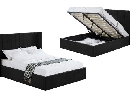 Hilton Black Velvet Gas Lift Bed - Queen For Discount