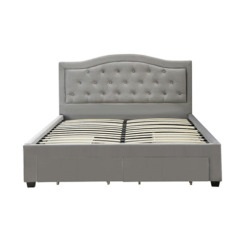 Emily Bed Frame Queen Size Velvet Fabric Grey Four MDF Drawers with Wheels Online now