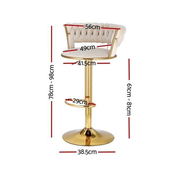 Artiss 2x Bar Stools Gas Lift Velvet Woven Backrest Ivory Online now