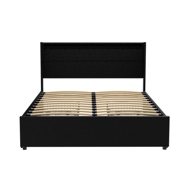 Artiss Bed Frame Double Size LED with 4 Drawers Black DUNN Online now