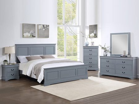 5 Pieces Bedroom Suite in Solid Wood & MDF King Size Grey Colour Bed, Bedside Table, Dresser & Tallboy For Cheap