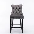 4X Velvet Bar Stools with Studs Trim Wooden Legs Tufted Dining Chairs Kitchen Fashion