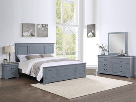 4 Pieces Bedroom Suite in Solid Wood & MDF King Size Grey Colour Bed, Bedside Table & Dresser For Cheap