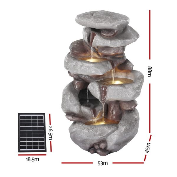 Gardeon Solar Fountain Water Feature Outdoor Indoor 4-Tier Brown For Discount