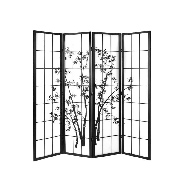 Artiss 4 Panel Room Divider Screen 174x179cm Bamboo Black White Online Sale