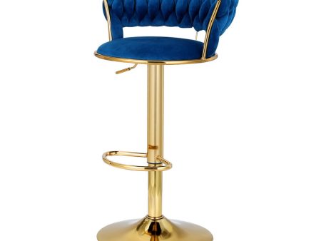 Artiss Bar Stools Gas Lift Velvet Woven Backrest Navy on Sale