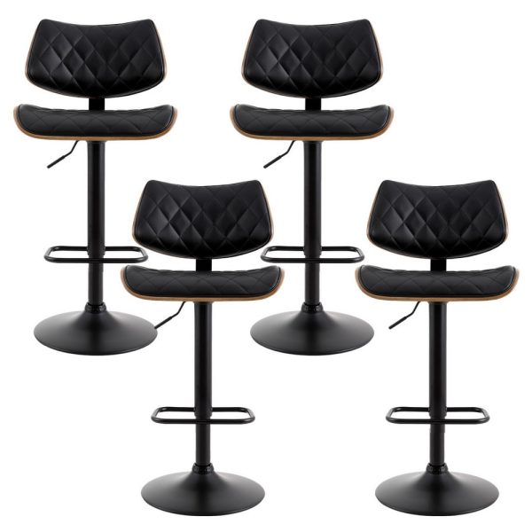 Artiss 4x Bar Stools Kitchen Dining Chairs Gas Lift Stool Wooden Leather Black For Cheap