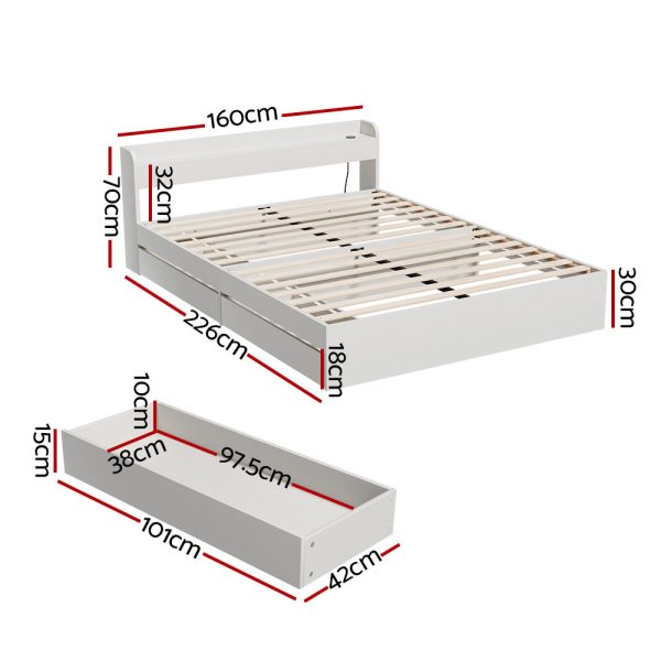 Artiss Bed Frame Queen Size Mattress Base wtih Charging Ports 2 Storage Drawers For Cheap