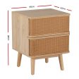 Artiss Rattan Bedside Table Drawers Side End Table Storage Nightstand Oak NORA Discount