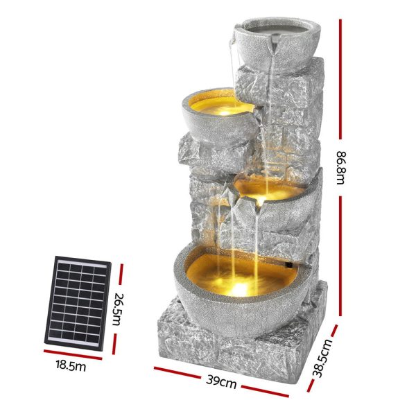 Gardeon Solar Fountain Water Feature Outdoor LED Lights Gray Discount