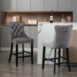 4X Velvet Bar Stools with Studs Trim Wooden Legs Tufted Dining Chairs Kitchen Fashion