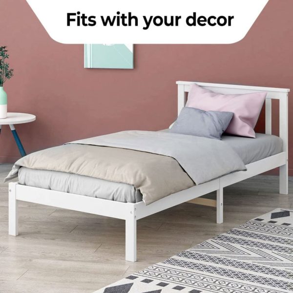 EKKIO Single Wooden Bed Frame (White) Online now