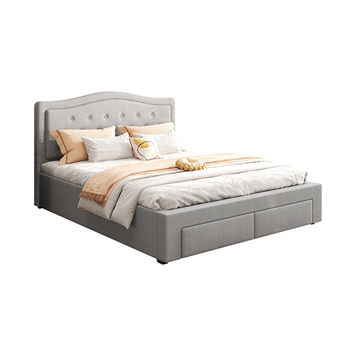 Emily Bed Frame Queen Size Velvet Fabric Grey Four MDF Drawers with Wheels Online now