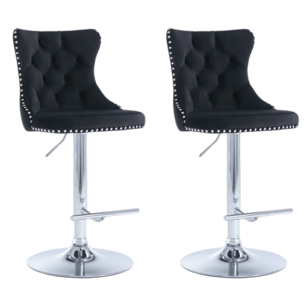 4x Height Adjustable Swivel Bar Stool Velvet Studs Barstool with Footrest and Chromed Base- Black Online