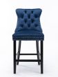 4X Velvet Bar Stools with Studs Trim Wooden Legs Tufted Dining Chairs Kitchen Cheap