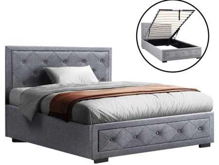 Artiss Bed Frame King Single Size Gas Lift Storage Mattress Base Wooden Grey Online now