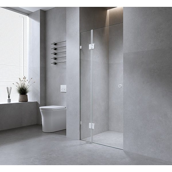 90cm Wall to Wall Frameless Shower Screen with Chrome Brackets and SS Hinges, Round Handle Online Hot Sale