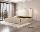 Elegant Luxury King Size Bedframe in Beige with Gas Lift Storage Velvet Fabric Golden Trim Hot on Sale