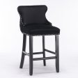 4x Velvet Upholstered Button Tufted Bar Stools with Wood Legs and Studs-Black Fashion