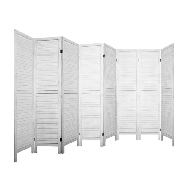 Artiss 8 Panel Room Divider Screen 326x170cm Louver White For Sale