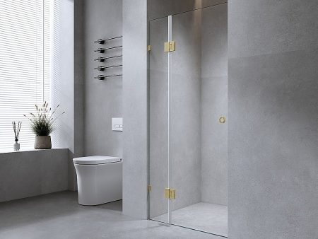 90cm Wall to Wall Frameless Shower Screen with Chrome Brackets and SS Hinges, Round Handle Hot on Sale