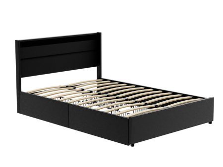 Artiss Bed Frame Double Size LED with 4 Drawers Black DUNN Online now