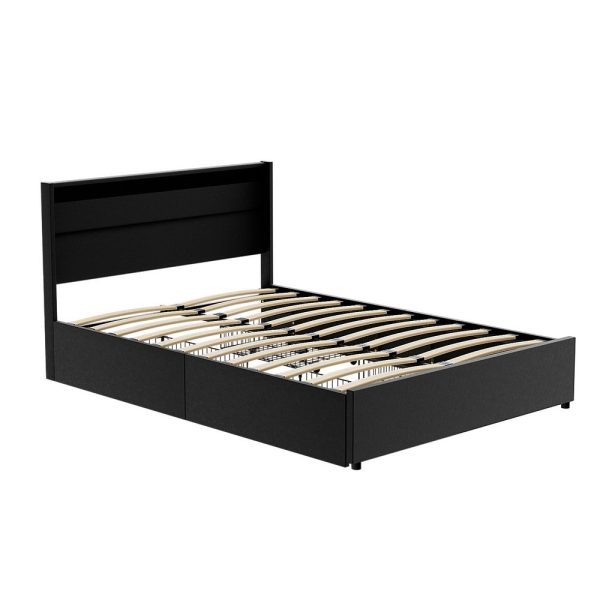 Artiss Bed Frame Double Size LED with 4 Drawers Black DUNN Online now