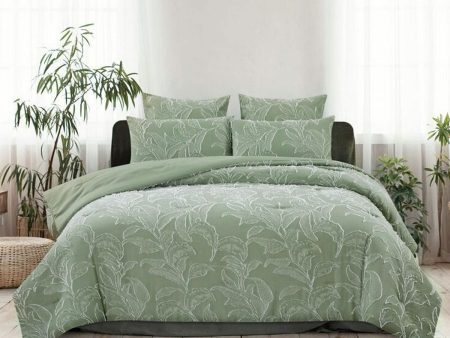 Ardor Kiah Pale Olive Textured Clipped Jacquard Quilt Cover Set Queen Online Hot Sale