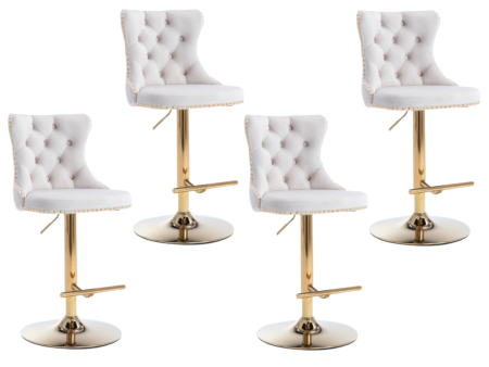 4x Height Adjustable Swivel Bar Stool Velvet Studs Barstool with Footrest and Golden Base- Beige Fashion