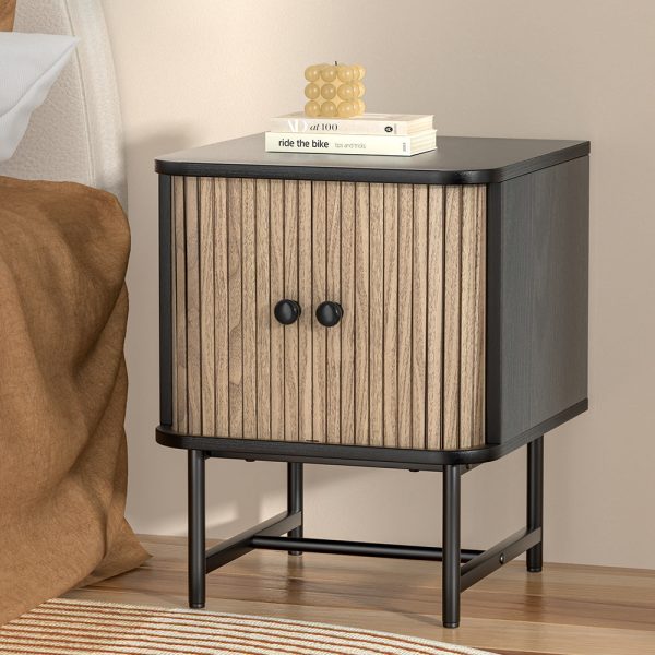 Artiss Bedside Table Side End Table Slidng Doors Storage Nightstand Black BORIS Online