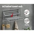 Towel Rail Rack Holder 4 Bars Wall Mounted Aluminium Foldable Hanging Hook Discount