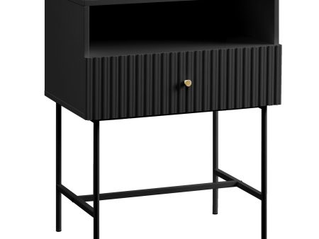 Sarantino Cecil Slender Fluted Bedside Table in Black Online Hot Sale