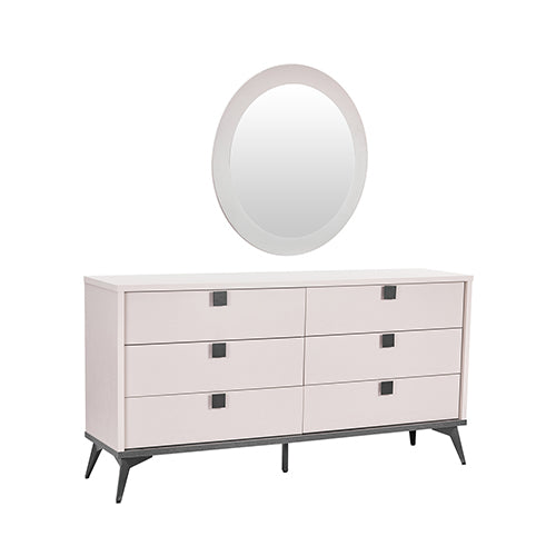 Dressing Chest With 6 Storage Drawers MDF Mirror Combination of Champagne and Black Colour Cheap