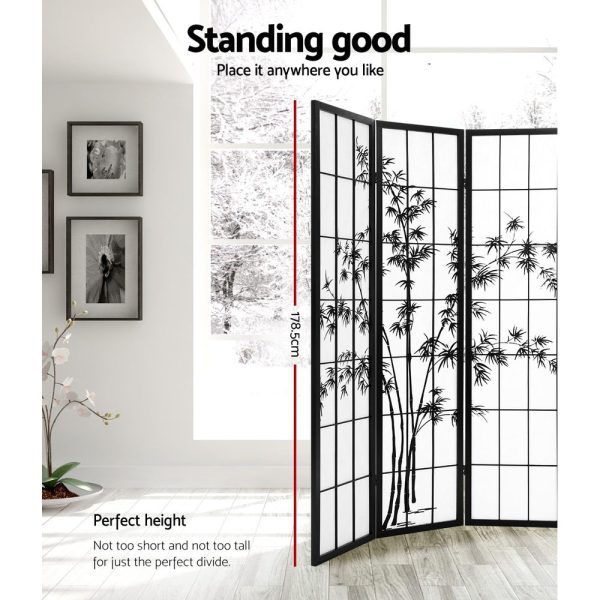 Artiss 8 Panel Room Divider Screen 348x179cm Bamboo Black White Online now