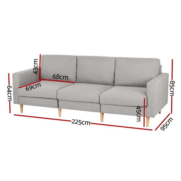 Artiss 3 Seater Sofa 225cm Linen Fabric Grey Sale