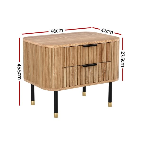 Artiss Bedside Table 2 Drawers Paulownia Wood Pine For Sale