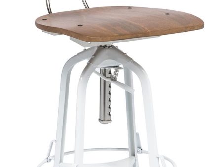 Hamptons Style White Bar Stool Chair Height Adjustable and Swivel with Natural Wood Top Hot on Sale