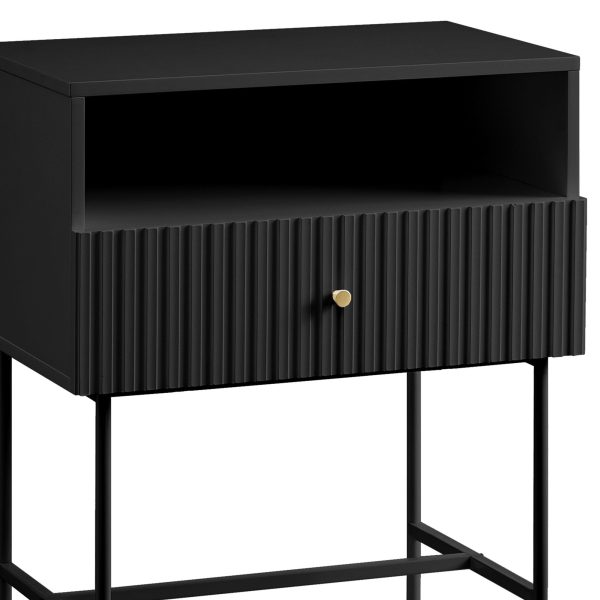 Sarantino Cecil Slender Fluted Bedside Table in Black Online Hot Sale