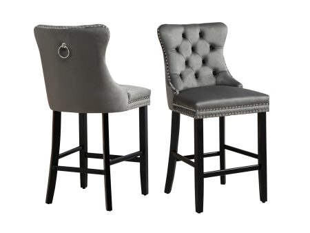 French Provincial Dark Grey Bar Stools with Footrest - Set of 2 Sale