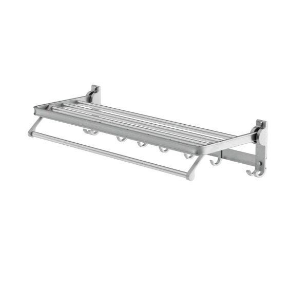 Towel Rail Rack Holder 4 Bars Wall Mounted Aluminium Foldable Hanging Hook Discount