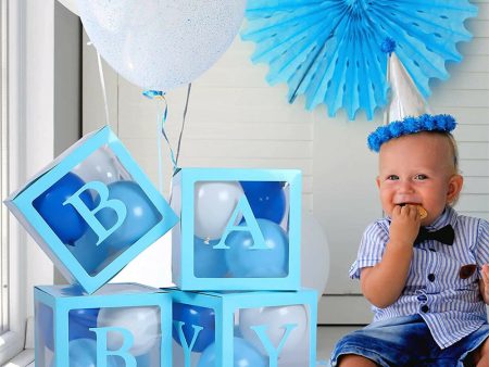 4PCS Set BABY Balloon Box Cube Blue Boxes Birthday Boy Baby Shower Party Wedding Online