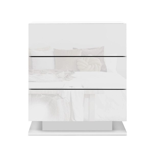 Artiss Bedside Table LED 3 Drawers - MORI White Online Hot Sale