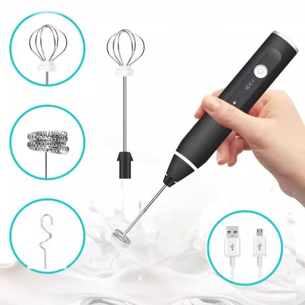 Black 304 Stainless Steel 3-Speed Handheld Electric Milk Frother, Egg Beater, Paint Mixer, and Milk Powder Blender Sale