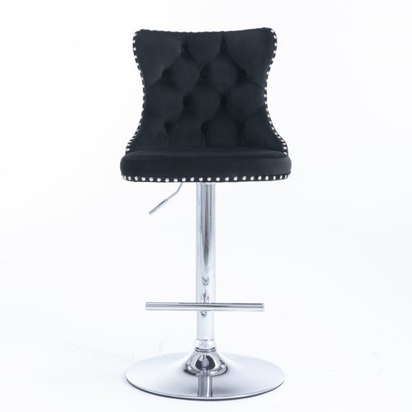 4x Height Adjustable Swivel Bar Stool Velvet Studs Barstool with Footrest and Chromed Base- Black Online