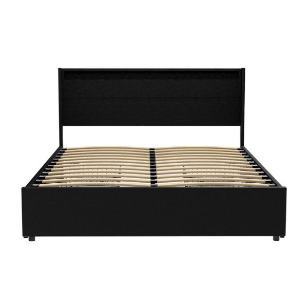 Artiss Bed Frame Queen Size LED with 4 Drawers Black DUNN Sale