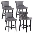 4x Velvet Upholstered Button Tufted Bar Stools with Wood Legs and Studs-Grey For Discount